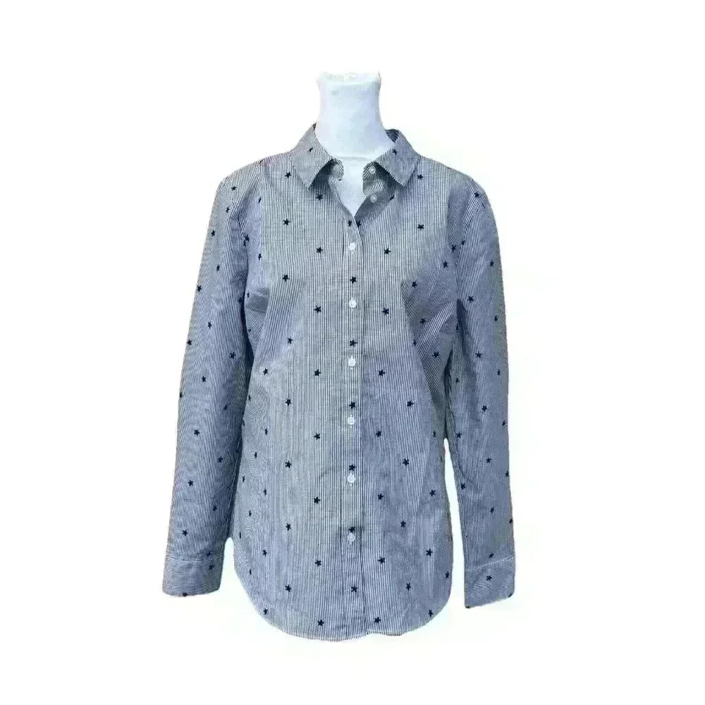 Banana Republic Blue Pinstripe Button-Down Shirt with Navy Stars
